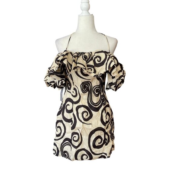 Anthropologie Dresses & Skirts - NWT Anthropologie The Wolf Gang Mirador Tan Linen Mini Dress Swirl SZ 6